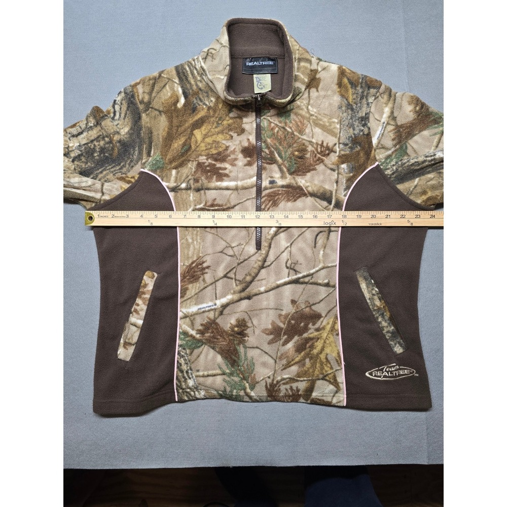 Realtree Camo Fleece Quarter Zip Pullover Brown Pink Trim Womens XL 16/18